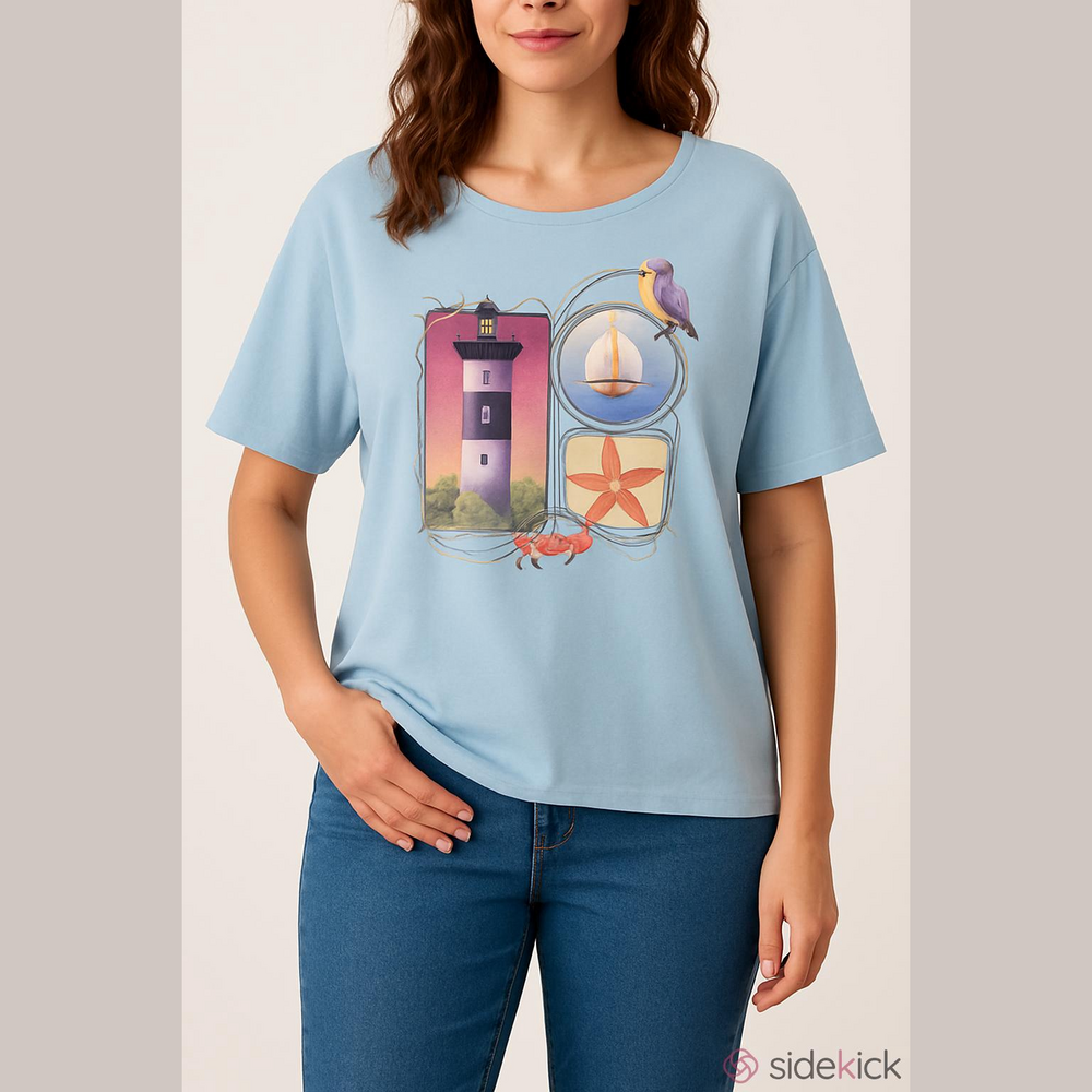 REALITY Womens XL Powder Blue Nautical T Shirt